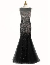 Hot Selling Mermaid Black Sleeveless Tulle Zipper Prom Party Dress for Prom