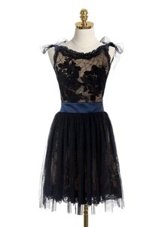 High Class Scoop Sleeveless Backless Mini Length Lace and Belt