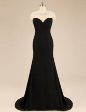Inexpensive Beading Evening Dress Black Backless Sleeveless With Brush Train