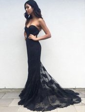 Sweet Mermaid Lace Black Sweetheart Neckline Appliques Prom Dress Sleeveless Zipper