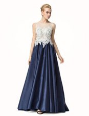 Flare Navy Blue Sleeveless Brush Train Beading and Lace Mother Of The Bride Dress