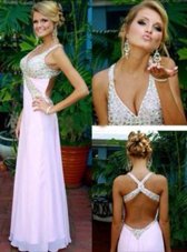 Fancy Pink Sleeveless Chiffon Criss Cross Formal Evening Gowns for Prom and Party