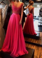 Modest Red Scoop Zipper Appliques Prom Gown Sleeveless