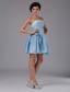 Simple A-Line / Princess Taffeta Strapless Mini-length Light Blue Bridesmaid Dress