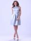 Bateau Silver Prom / Homecoming Dress With Hand Made Flower Knee-length