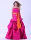 Hot Pink Prom Dress With Orange Sash and Pick-ups A-line Floor-length
