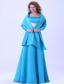 Blue Mother Of The Bride Dress With Brush Train Satin A-line