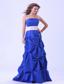 Blue Custom Made Prom Dress Wth Pink Sash and Pick-ups Floor-length