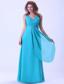 Aqua Blue Prom Dress With V-neck Chiffon Floor-length For Custom Made