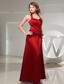 Halter Ruched Ankle-length Wine Red Satin Prom Dress Column