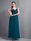 Turquoise Empire V-neck Ankle-length Chiffon Ruch Prom Dress