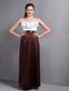 White and Brown Column Straps Ankle-length Taffeta and Organza Ruffled Layers Prom Dress