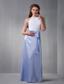 White and Lilac Column Scoop Floor-length Elastic Woven Satin Hand Made Flower Prom Dress