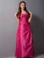 Customize Coral Red Column Sweetheart Hand Made Flowers Bridesmaid Dress Ankle-length Taffeta