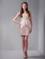 Pink Column Sweetheart Mini-length Chiffon and Taffeta Ruch Prom Dress