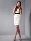 White Column Strapless Mini-length Taffeta Ruch Prom Dress