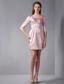 Pink Column Square Mini-length Taffeta Ruch Prom Dress