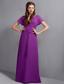 Purple Column V-neck Floor-length Chiffon Ruch Prom Dress