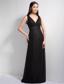 Black Column V-neck Floor-length Elastic Wove Satin and Chiffon Prom Dress