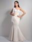Classical Off White Mermaid One Shoulder Bridesmaid Dress Floor-length Satin and Lace