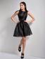 Customize Black A-line Bateau Mini-length Little Black Dress Taffeta and Organza Beading