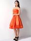Customize Orange Red A-line Strapless Bow Bridesmaid Dress Knee-length Taffeta