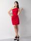 Modest Red Column One Shoulder Ruch Bridesmaid Dress Mini-length Elastic Woven Satin