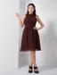 Customize Brown A-line Strapless Bow Bridesmaid Dress Knee-length Satin