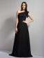 Black A-line One Shoulder Brush Train Chiffon Prom Dress