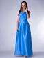 Brand New Sky Blue Cloumn V-neck Bridesmaid Dress Taffeta Ruch Ankle-length