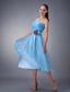 Custom Made Baby Blue A-line / Princess Bridesmaid Dress Strapless Hand Made Flower Tea-length Chiffon