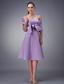 Chic Lavender A-line Strapless Bridesmaid Dress Tea-length Satin