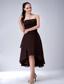Simple Brown A-line / Princess High-low Bridesmaid Dress Strapless Chiffon Ruch