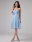 Light Blue Prom / Homecoming Dress With Hand Made Flower and Ruching Knee-length Chiffon