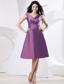 V-neck Purple Bridesmaid Dress With Knee-length and Bow