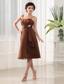 Beading A-Line Straps Chiffon Brown Tea-length Prom Dress