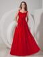Red Empire Straps Floor-length Chiffon Ruch Prom Dress