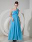 Aqua Blue Empire One Shoulder Floor-length Chiffon Hand Made Flowers Prom / Evening Dress