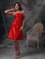 Red Column Strapless Knee-length Taffeta Ruch Prom Dress
