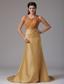 Custom Made Gold Scoop Ruch and Lace Prom Dress With Satin In Greenwich Connecticut 2013