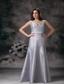 Grey Column / Sheath V-neck Floor-length Satin Ruch Prom Dress