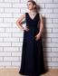 Black Chiffon Bridesmaid Dress Column V-neck Floor-length Prom Dress