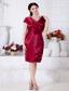Wine Red Column V-neck Knee-length Taffeta Ruch Prom / Homecoming Dress
