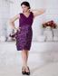 Purple Column V-neck Knee-length Taffeta Ruch Prom / Homecoming Dress