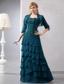 Turquoise Column Strapless Floor-length Chiffon Beading Prom Dress