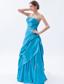 Teal A-line / Princess Strapless Prom Dress Taffeta Beading Floor-length