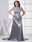 Lace Scoop Grey Column Brush Train Prom Dress