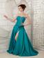 Beauty Turquoise A-line Sweetheart Prom Dress Taffeta Brush Train Beading
