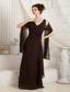 Brown Column V-neck Floor-length Chiffon Ruch Mother Of The Bride Dress
