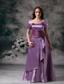 Lavender Empire Off The Shoulder Floor-length Taffeta Hand Made Flowers Prom / Evening Dress